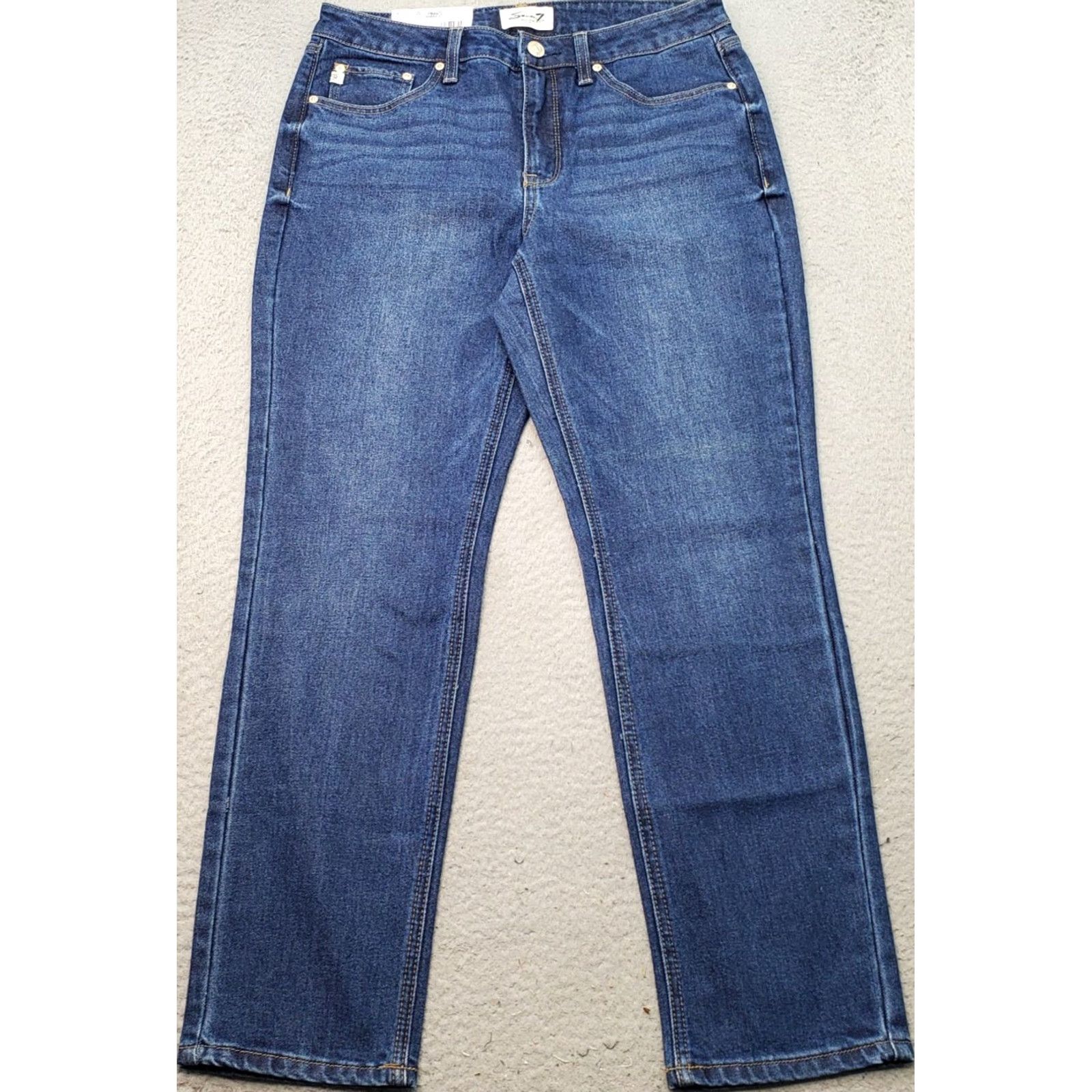 Vintage Seven7 Womens 6 Blue Denim Straight Jeans High Rise Comfort Stretch Signature Whiskered Classic 5-Pocket Regular Rise Jeans Size 28" / US 6 / IT 42 - 2 Thumbnail