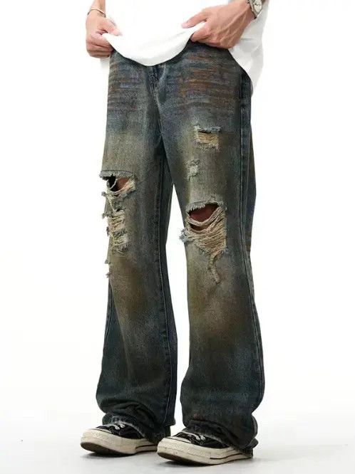 Japanese Brand Dark blue straight loose American street ripped jeans Size US 32 / EU 48 - 5 Thumbnail