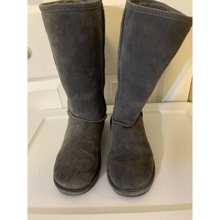 Unkwn Bjorndal Zoe Mid Calf Boots Gray Leather Sheepskin Lined Pul ...