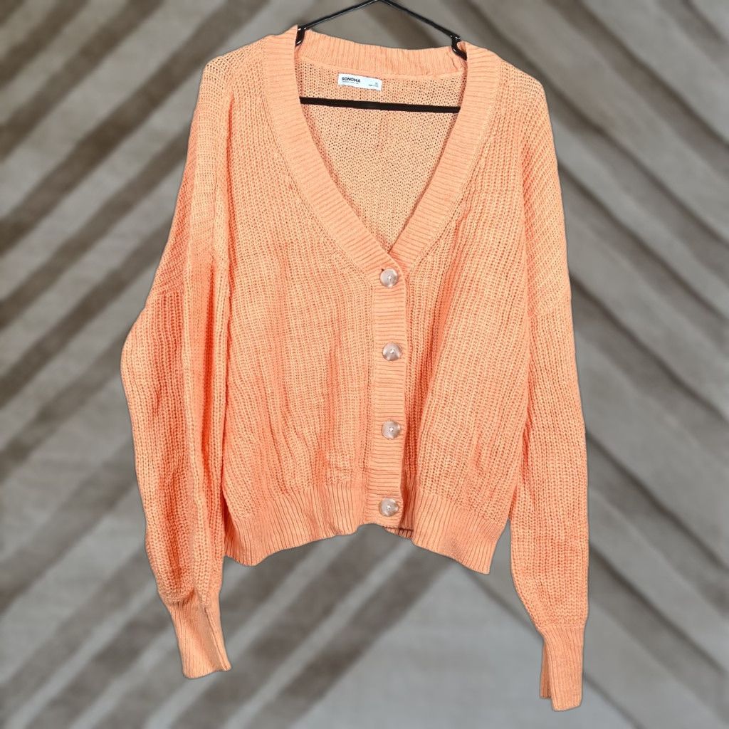 Vintage Sonoma Cardigan Sweater Orange V-Neck XL Womens Long Sleeve Knit Button Up Size XL / US 12-14 / IT 48-50 - 1 Thumbnail