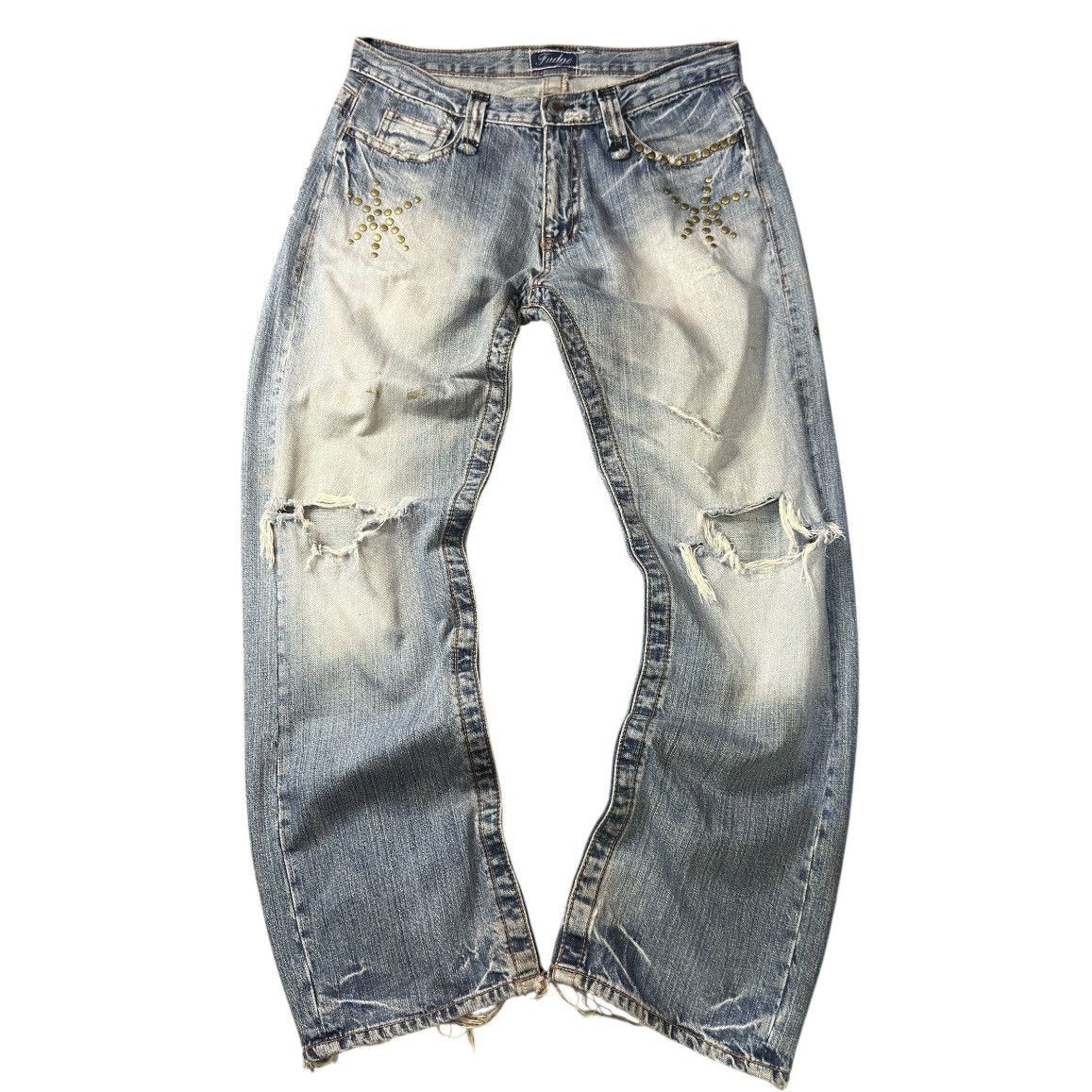 Tornado Mart Fudge Studded Stone Destroyed Jeans Denim Hysteric Y2k Style Size US 34 / EU 50 - 1 Thumbnail