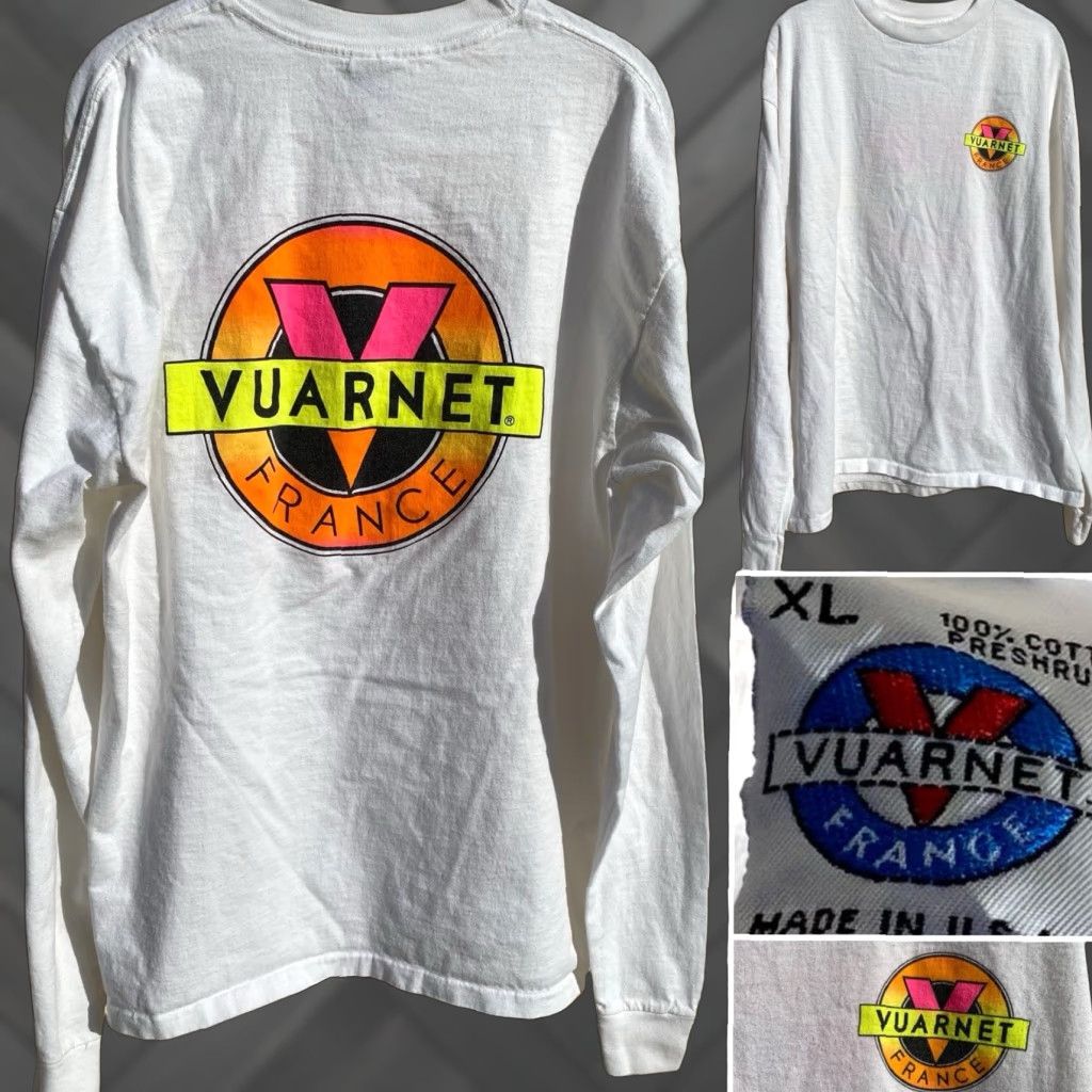 Logo 7 VINTAGE Vuarnet France Long Sleeve Shirt XL White 90s 80s Neon Circle Logo Graphic Print Logo Crew Neck Men Mens XL Shirt Size US XL / EU 56 / 4 - 1 Thumbnail