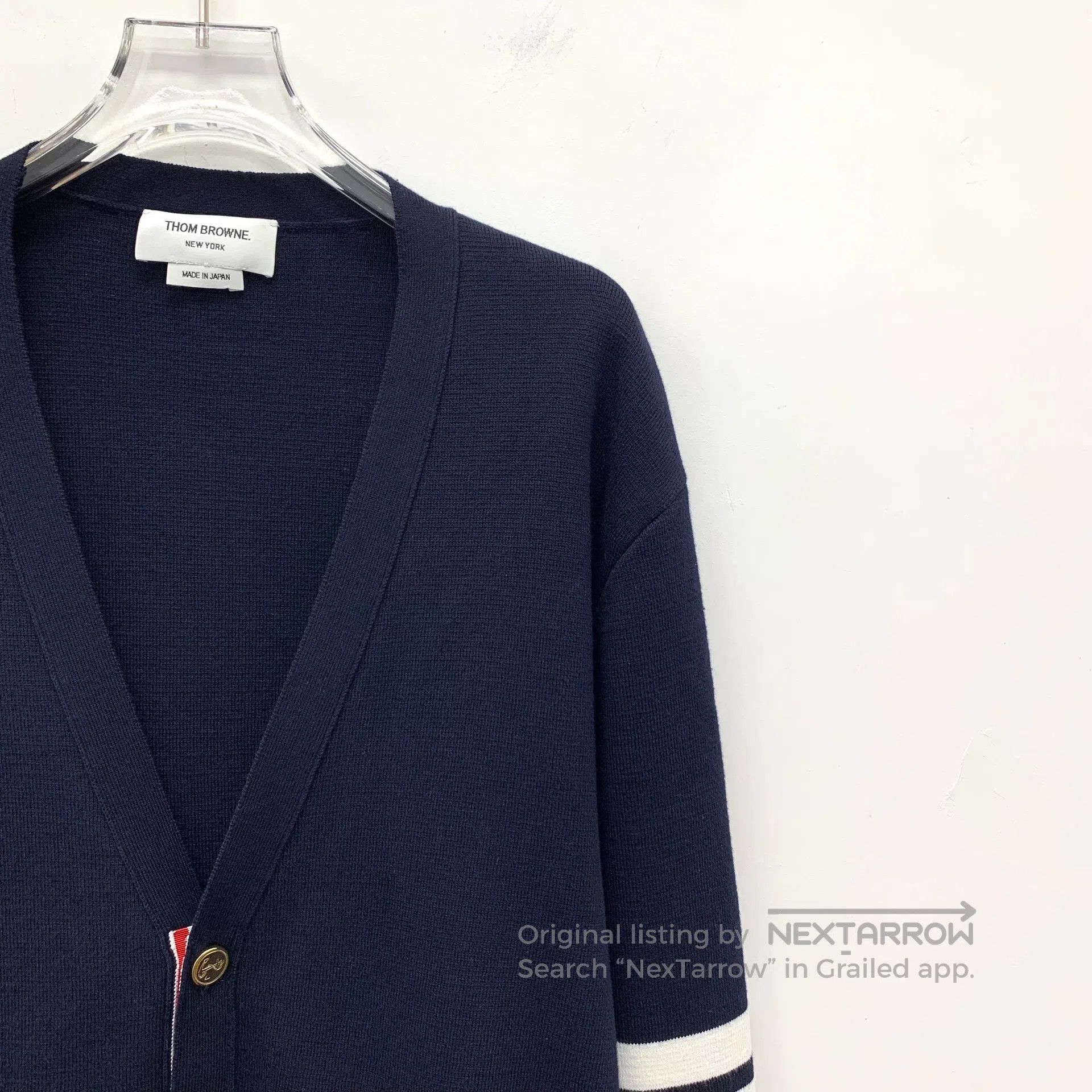 Thom Browne Thom Browne Dark blue classic four-bar cotton V-neck singl Size US XXL / EU 58 / 5 - 3 Thumbnail