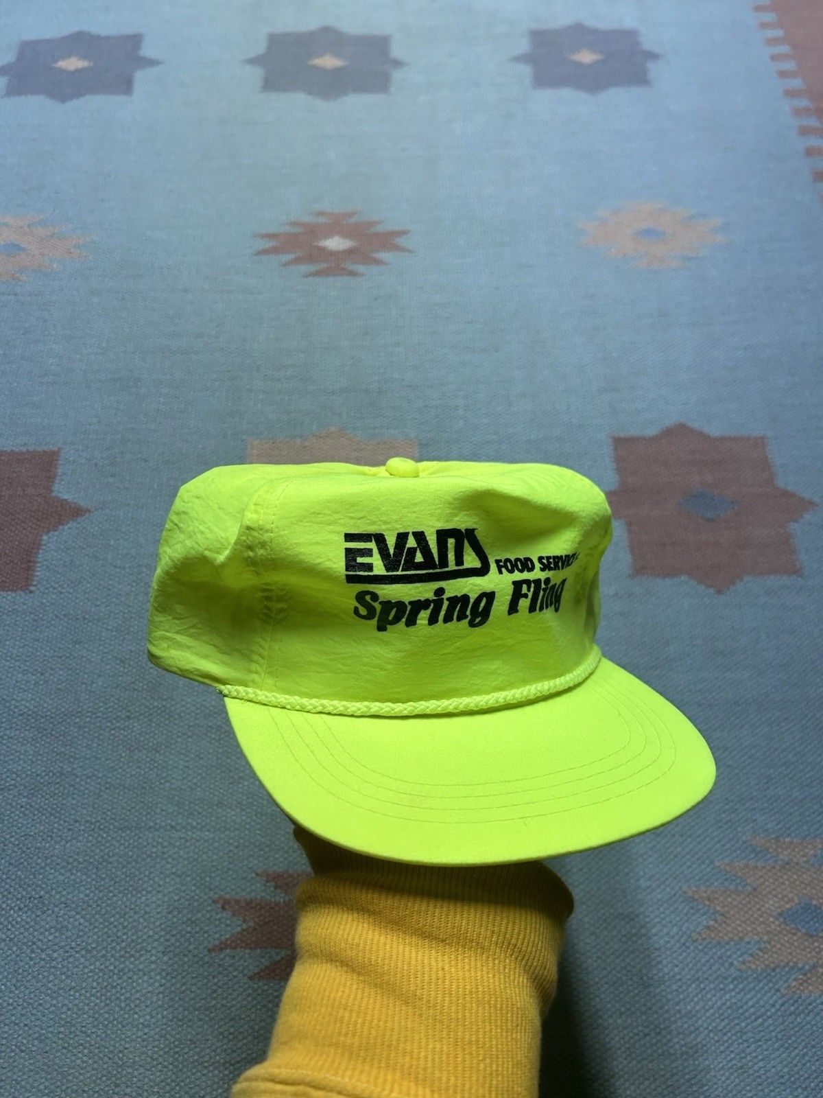 Vintage Vtg SnapBack hat Evans food service hi vis neon yellow nylon Size ONE SIZE - 1 Thumbnail