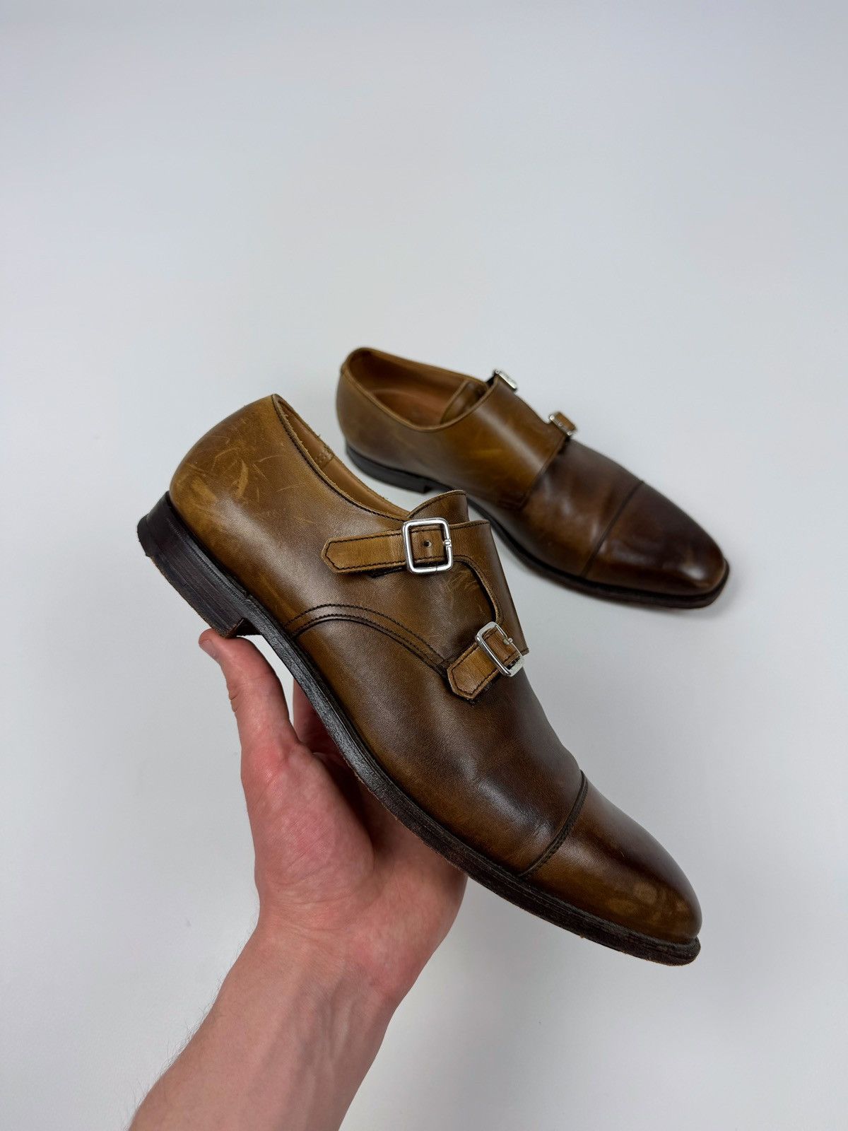 Crockett&Jones Lowndes Monk Leather Brown Shoes US8