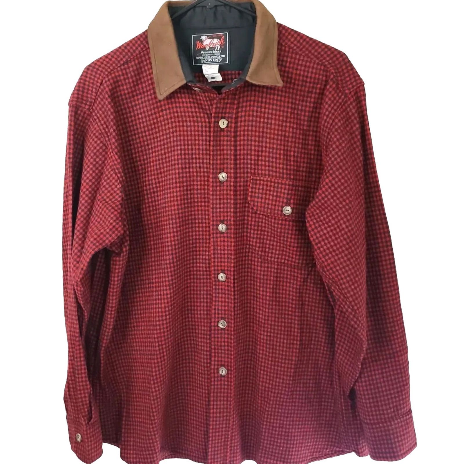 Vintage Woolrich for Lands End Shirt Red Wool Check Leather Collar M Long Sleeve Button-Front Made in USA 1980s Vintage Mens Womens? Size US M / EU 48-50 / 2 - 2 Thumbnail