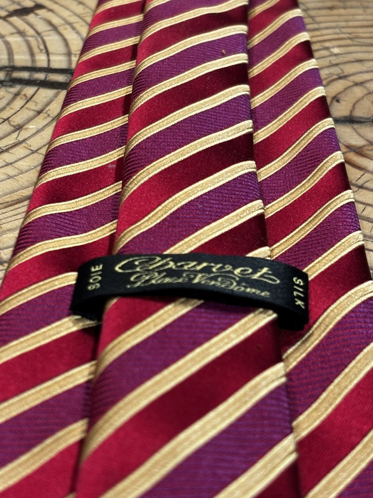 Charvet Charvet Paris Burgundy Gold Stripe Silk Tie Size ONE SIZE - 8 Thumbnail