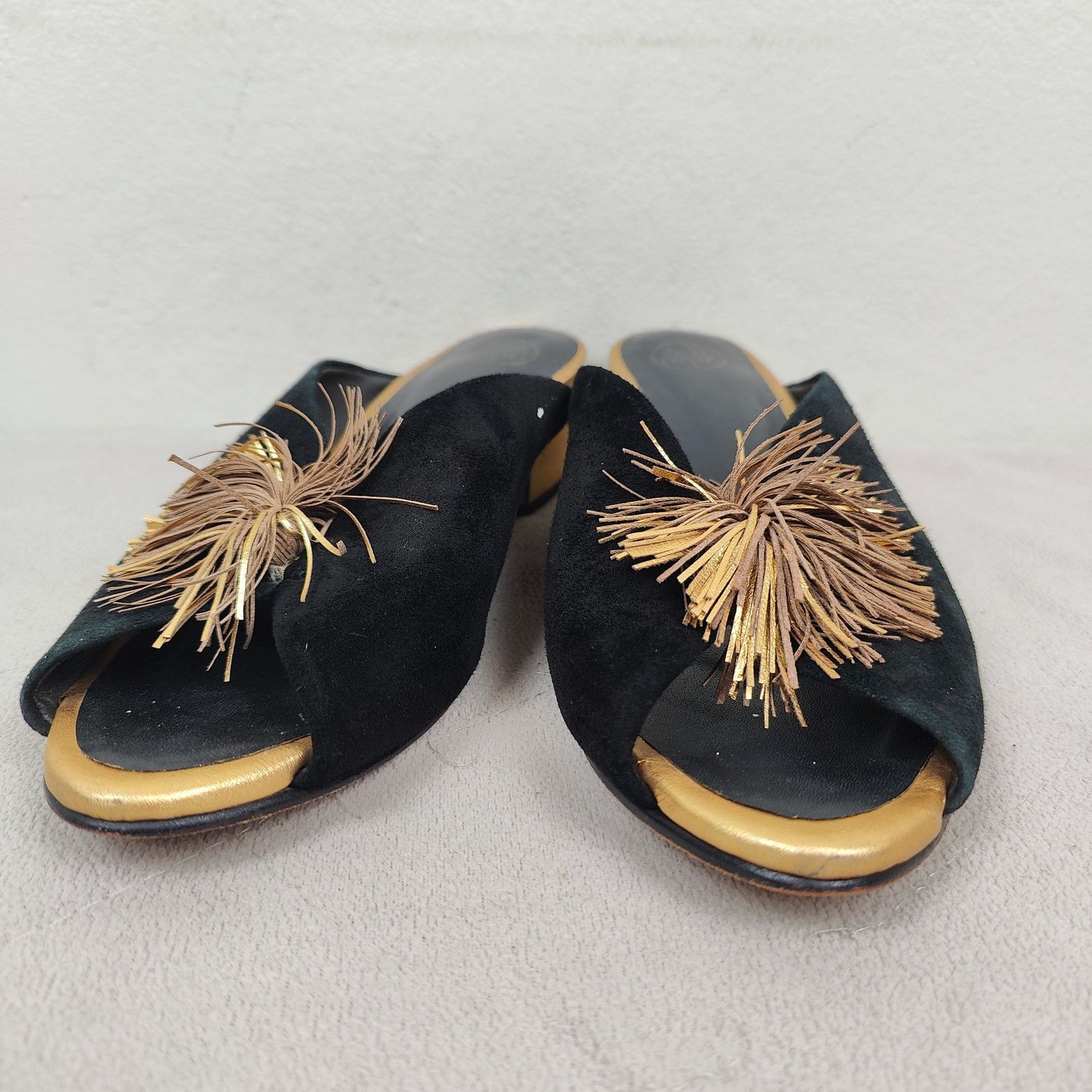 Other Carolina K Offbeat Mules Womens 9 Black Suede Leather Gold Size US 9 / IT 39 - 3 Thumbnail