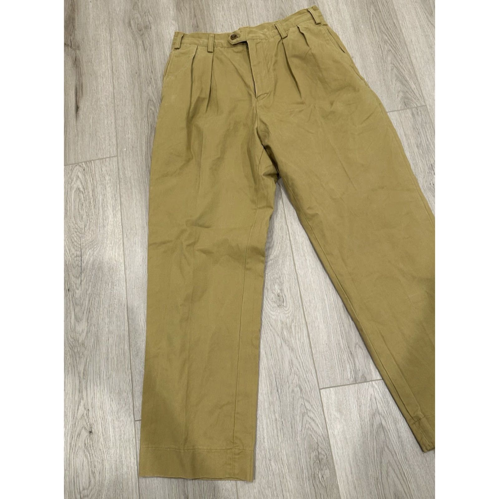 Doublet non-stock mfg Chino Pants Men 31x29 Beige Cotton Pleated 1930s IVY Style High Rise Trousers - Khaki Size US 31 - 3 Thumbnail