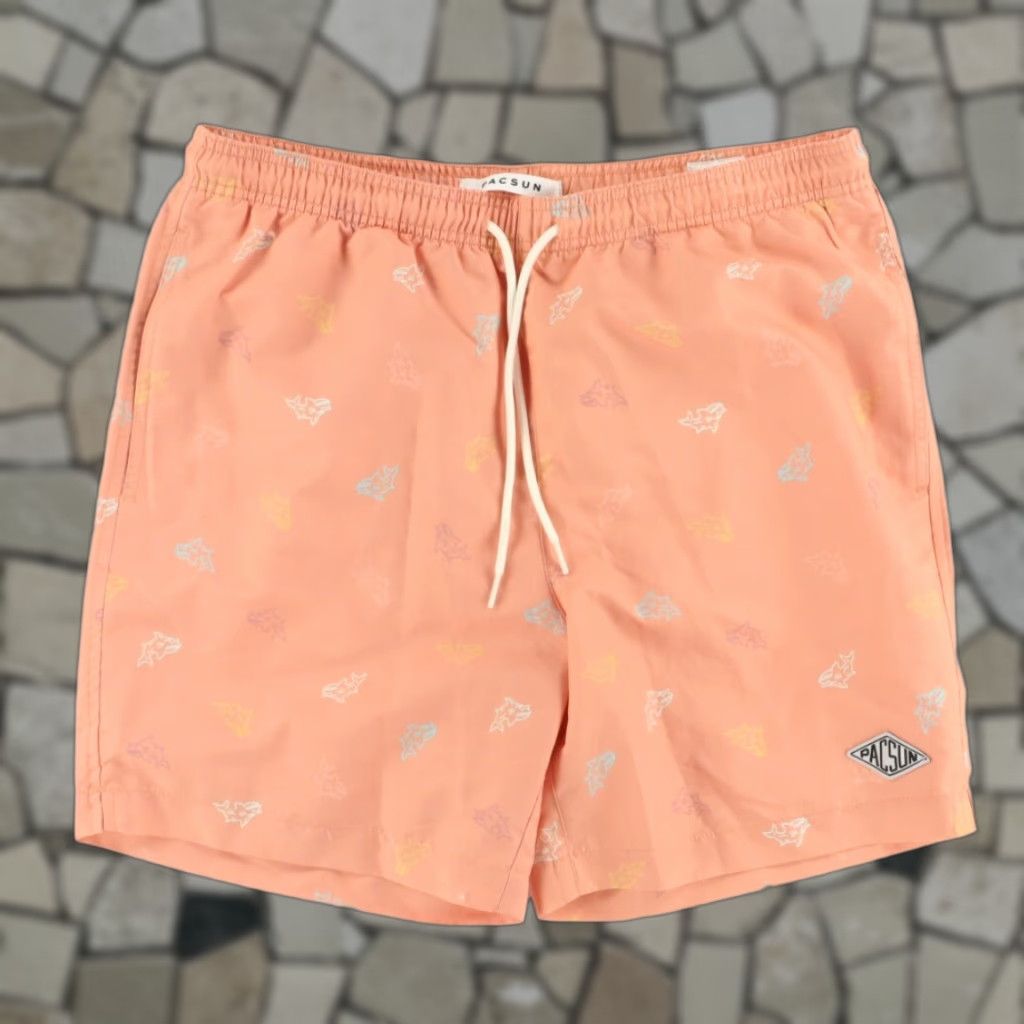 Pacsun Pacsun Lined Shark Toon Swimming Shorts Coral Men's M Size US 31 - 1 Thumbnail
