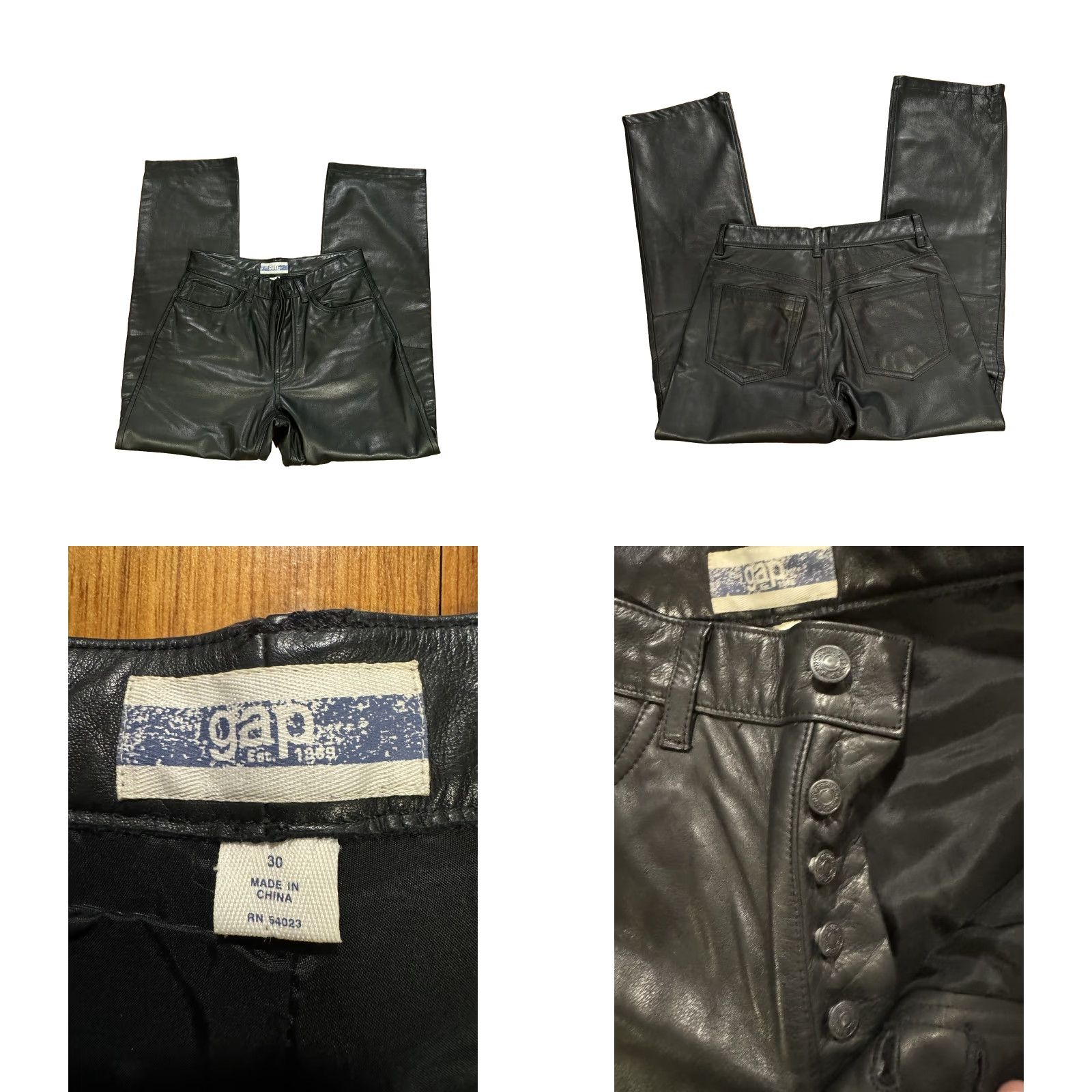 Gap GAP Black Leather Biker Pants 30x28 - Iconic Jeans, Leather, Pants, Regular, Men, Vintage, 30, 28 Inseam Size US 30 / EU 46 - 8 Thumbnail