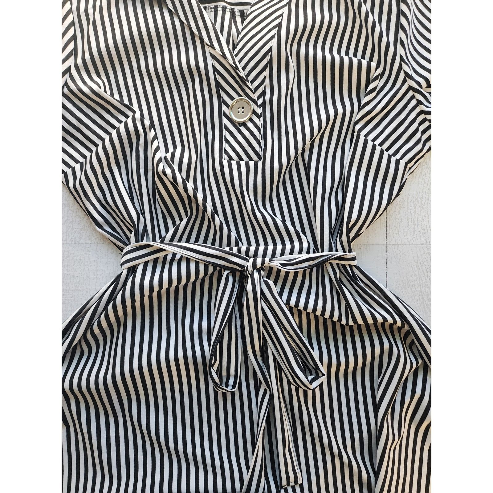 Other Mlle Gabrielle Black White Stripe Belted Shirt Dress Large Size L / US 10 / IT 46 - 11 Thumbnail