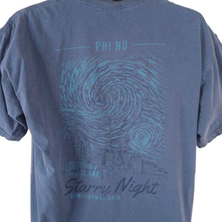 Comfort Colors Vincent Van Gogh T Shirt Mens Size Large Blue Starry Night Phi Nu Semi Formal Shirt Mens Large Blue Starry Night Phi Nu Semi Formal Size 42R - 2 Thumbnail