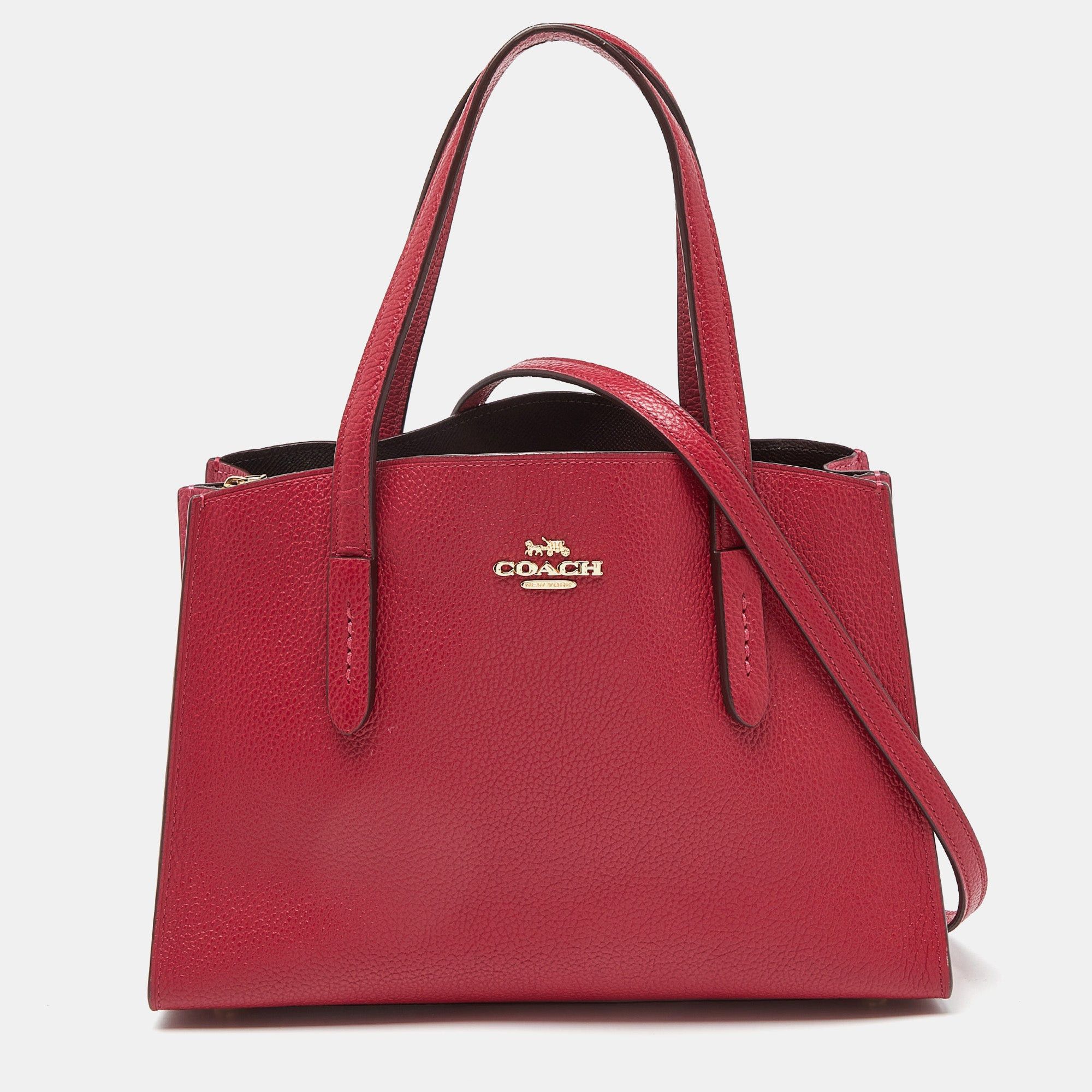 image of Coach Red/pink Grained Leather Charlie Carryall Tote, Women's