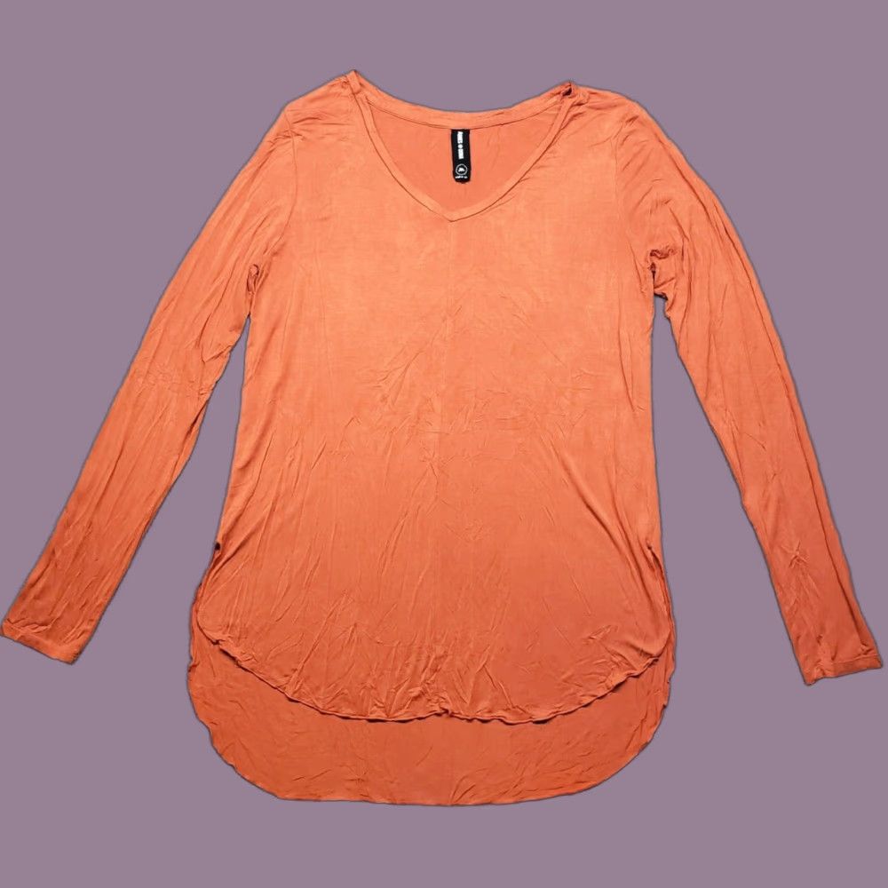 Vintage Agnes & Dora Women's Tunic T-Shirt M Orange Solid V-Neck Long Sleeve Pullover Size M / US 6-8 / IT 42-44 - 1 Thumbnail