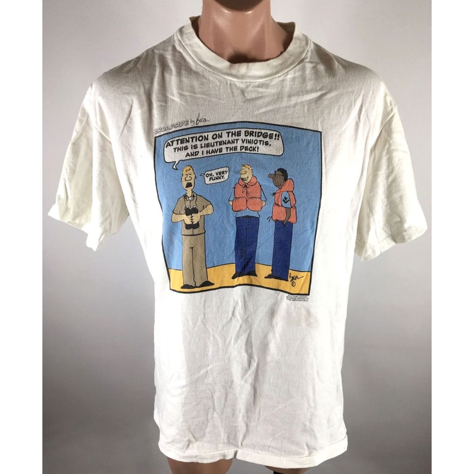 Vintage VINTAGE Broadside By Bacon Shirt White Single Stitch Sailing Navy Cartoon 1995 Size US XL / EU 56 / 4 - 3 Thumbnail