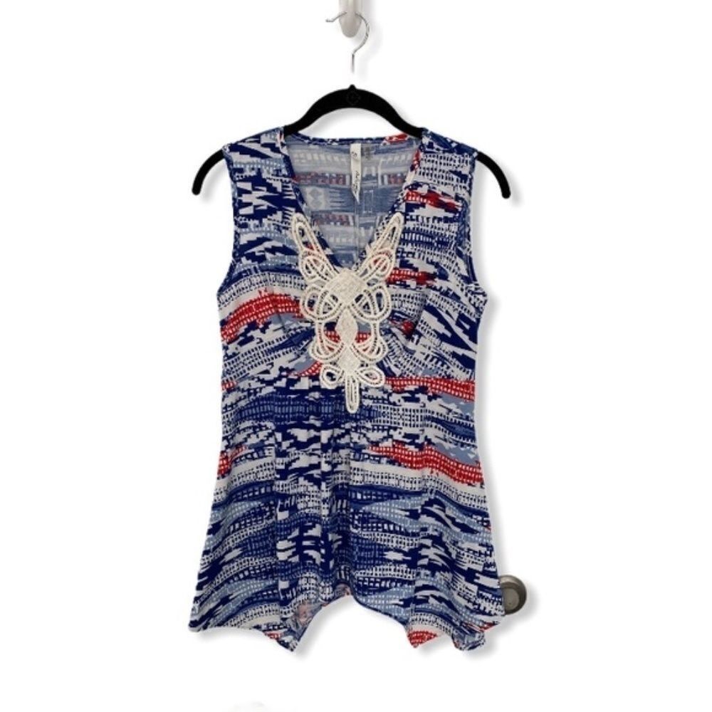 Other NY Collection Sleeveless Blouse Sz S Blue White Red Crochet Size S / US 4 / IT 40 - 3 Thumbnail