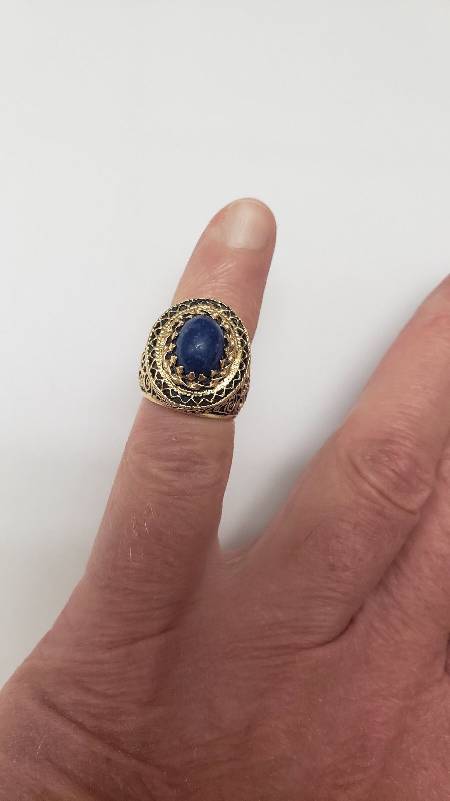 Other Antique14K Yellow Gold Filigree Ring: Huge Lapis Lazuli Ring Size ONE SIZE - 7 Thumbnail