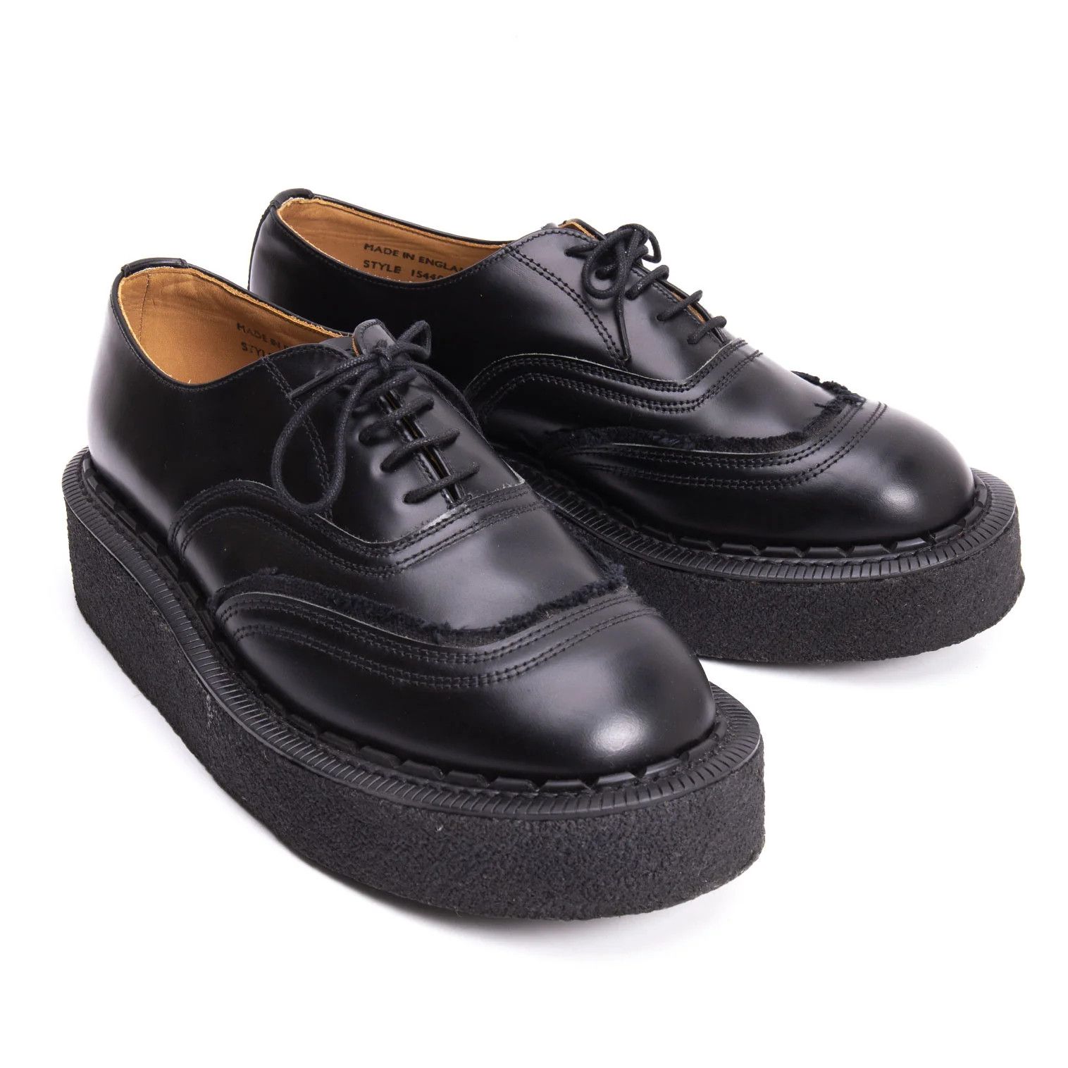 Layered Design Leather Oxford Shoes in Black Size 6