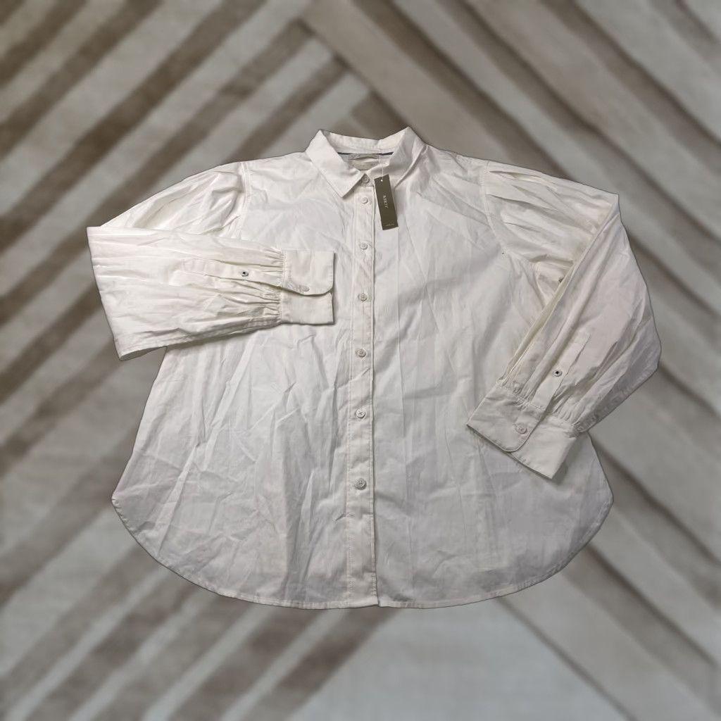 NWT J.CREW Button-Up Shirt Puff Sleeve Slim Fit White Womens Size 18 Shirt Womens NWT Colorful Slimming Spring Puff Sleeve Button Down Shirt