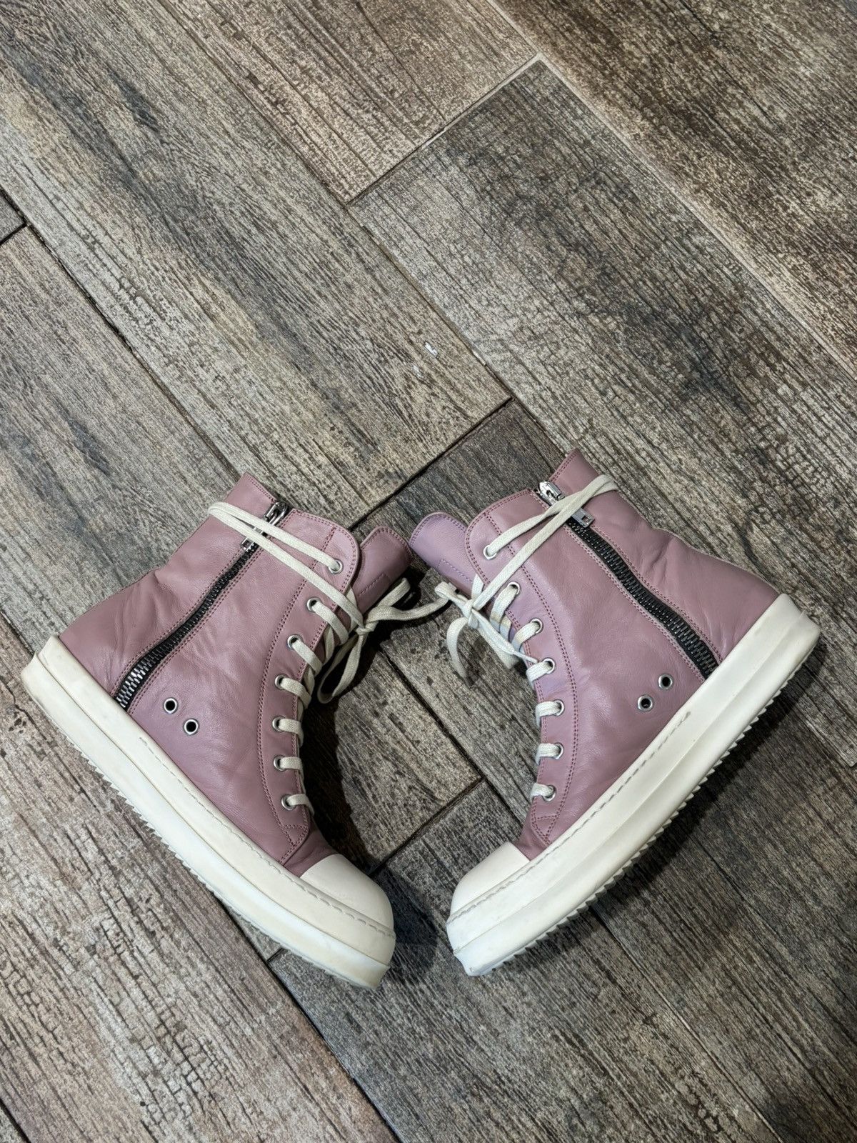 Rick Owens Pastel Pink Leather Ramones High Size US 9 / EU 42 - 2 Thumbnail