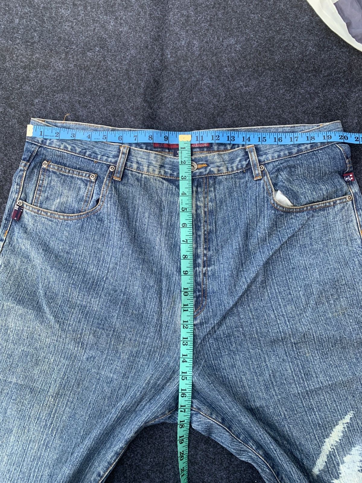 Phat Farm Baggy Denim Jeans Large Logo Paint Design Hip Hop.