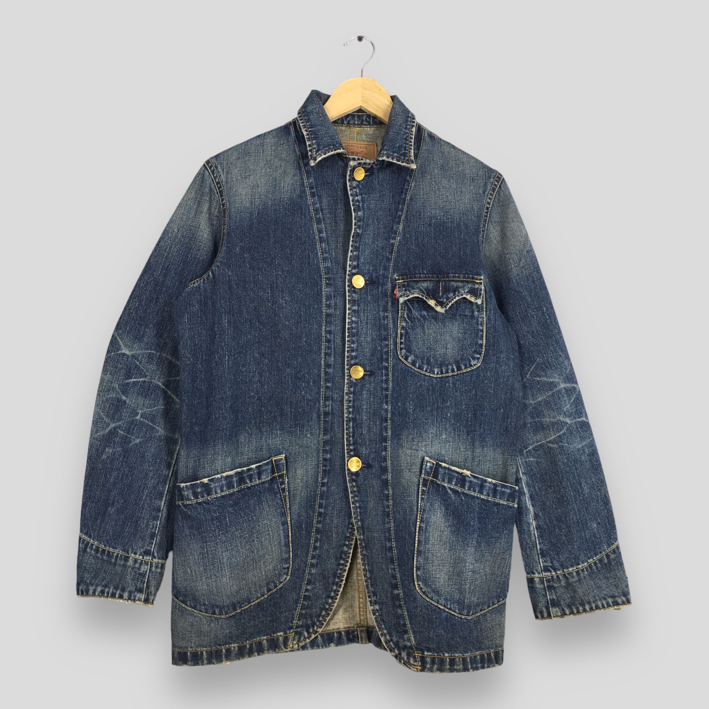 image of Vintage Levis Denim Chore Jeans Workwear Faded Jacket M in Blue, Men's (Size Medium)