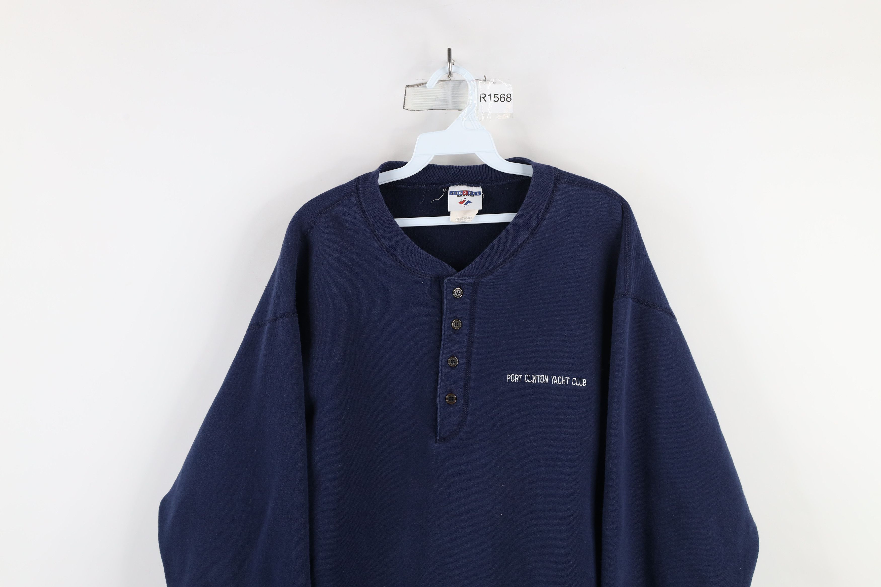 Vintage Vintage 90s Clinton Yacht Club Henley Sweatshirt Navy Blue Size US L / EU 52-54 / 3 - 2 Thumbnail
