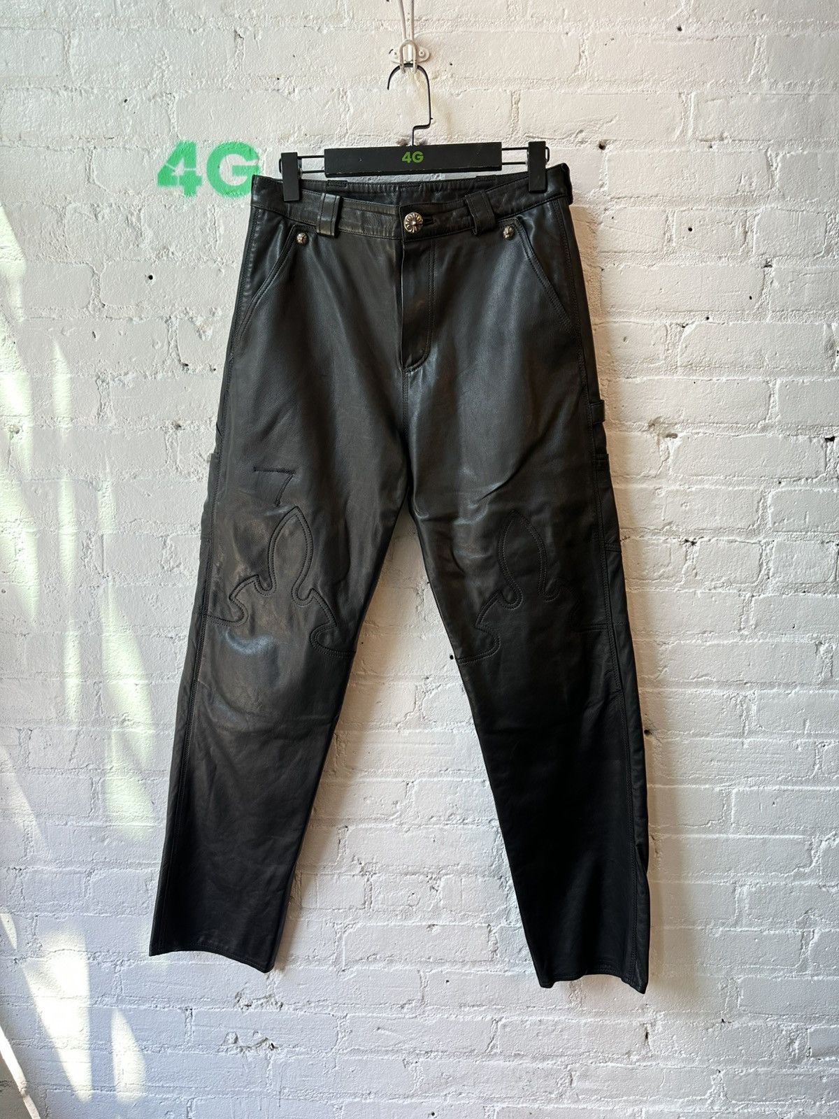 Chrome Hearts CHROME HEARTS LEATHER FLUR KNEE PANTS Size US 27 - 1 Thumbnail