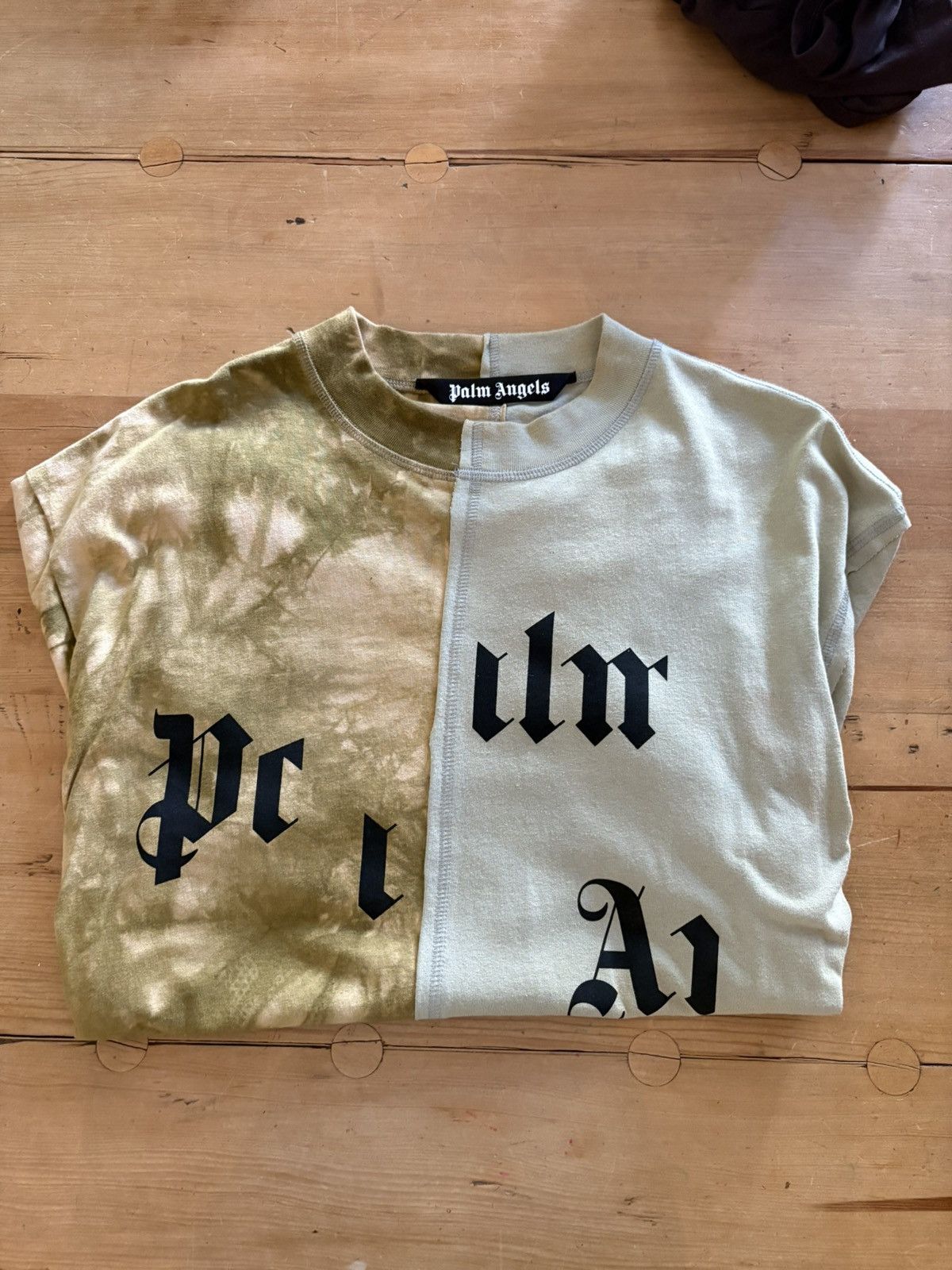 Palm Angels Broken logo panelled tee green / beige Size US L / EU 52-54 / 3 - 1 Thumbnail