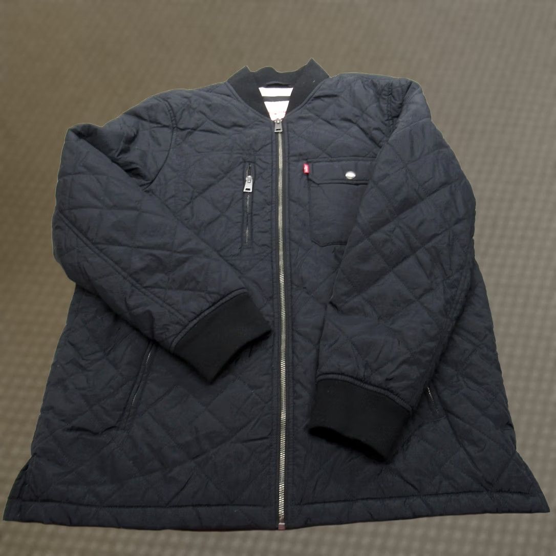 Vintage Levi Jacket Women L Black Quilted Bomber Full Zip Pockets Warm Midweight Winter Netural? Size L / US 10 / IT 46 - 1 Thumbnail