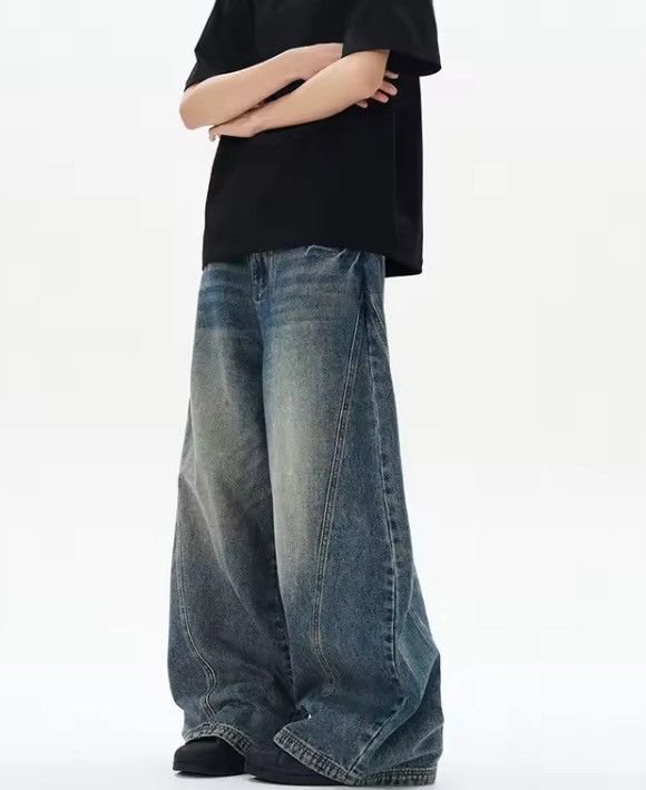 Jean Blue Washed Wide Leg Denim Jeans, Oversized Jeans Size US 27 - 3 Thumbnail