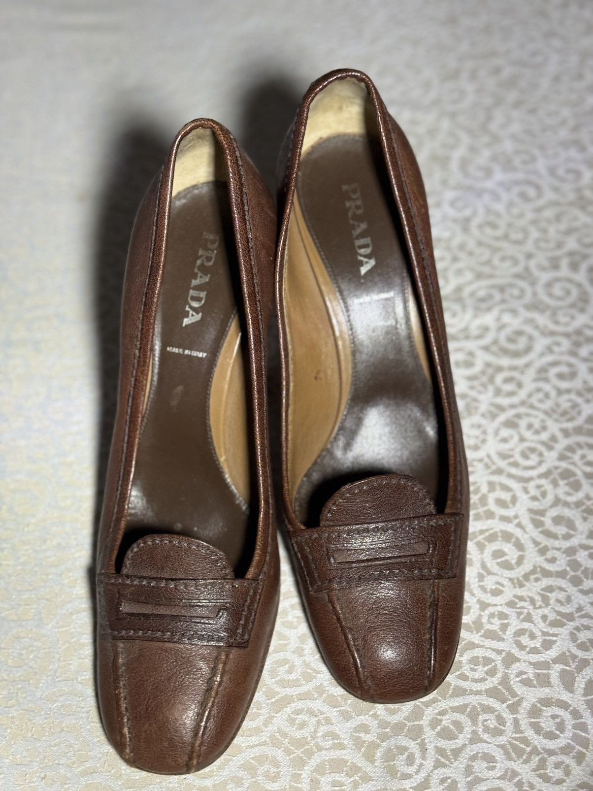 Prada Prada Brown Leather Heeled Loafers / Classic Pumps Size US 9.5 / IT 39.5 - 1 Thumbnail