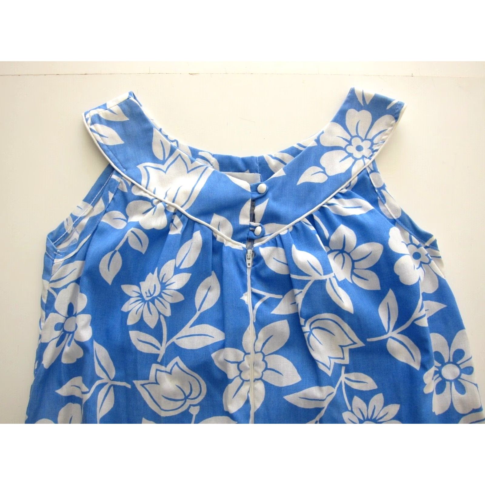 Vintage VINTAGE Helen Of Troy Cotton Blue White Floral Hawaiian Zip Tank Sun Dress Small Size S / US 4 / IT 40 - 3 Thumbnail