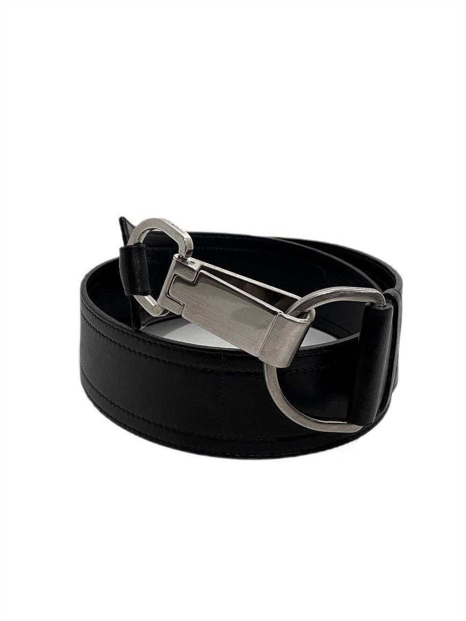Prada Prada Logo Hook Leather Silver Black Belt Vintage Y2K Women Size ONE SIZE - 1 Thumbnail