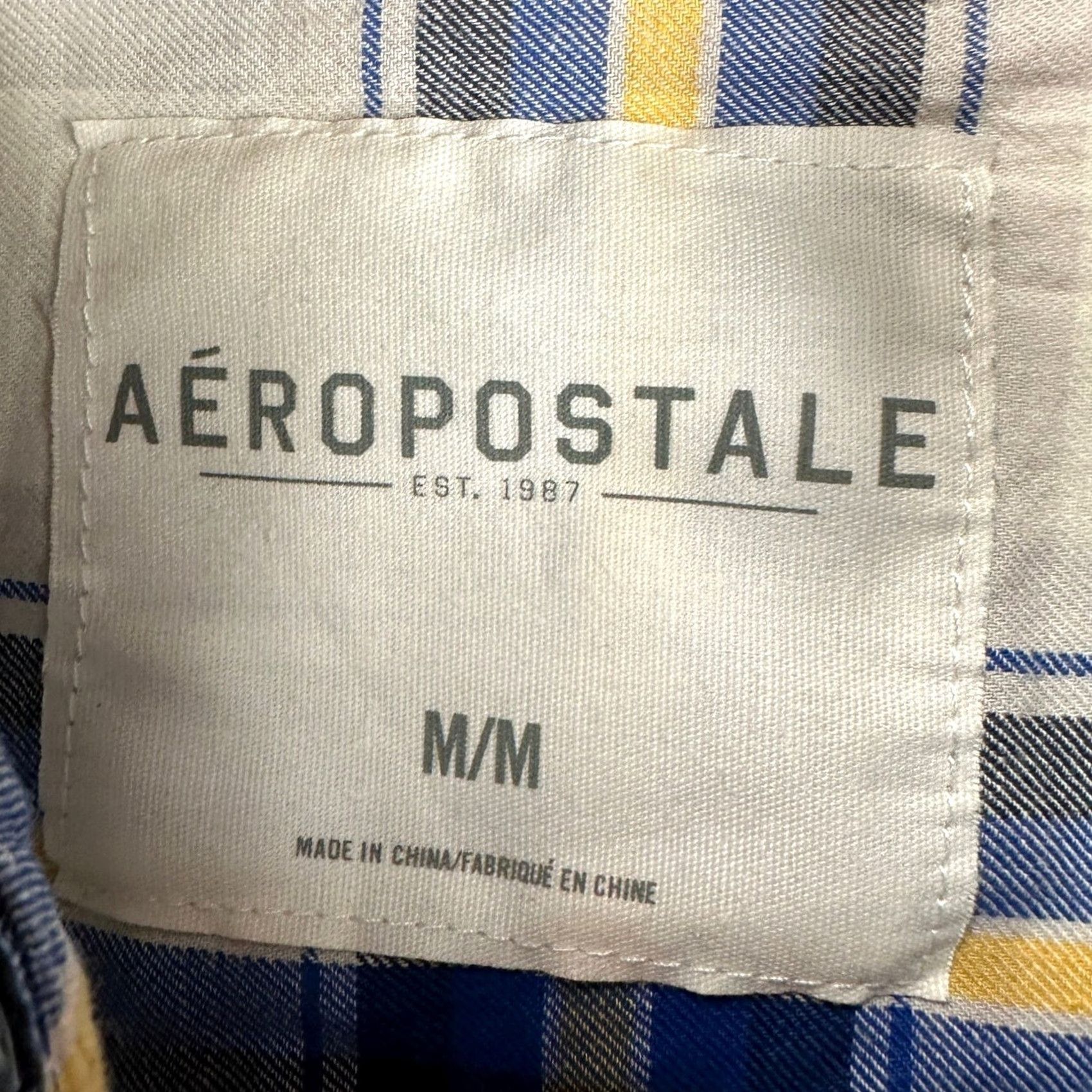 Aeropostale AeroPost Aeropost Adult Mens Button-Up Shirt Medium Blue Yellow Plaid Long Sleeve NEW Size US M / EU 48-50 / 2 - 6 Thumbnail