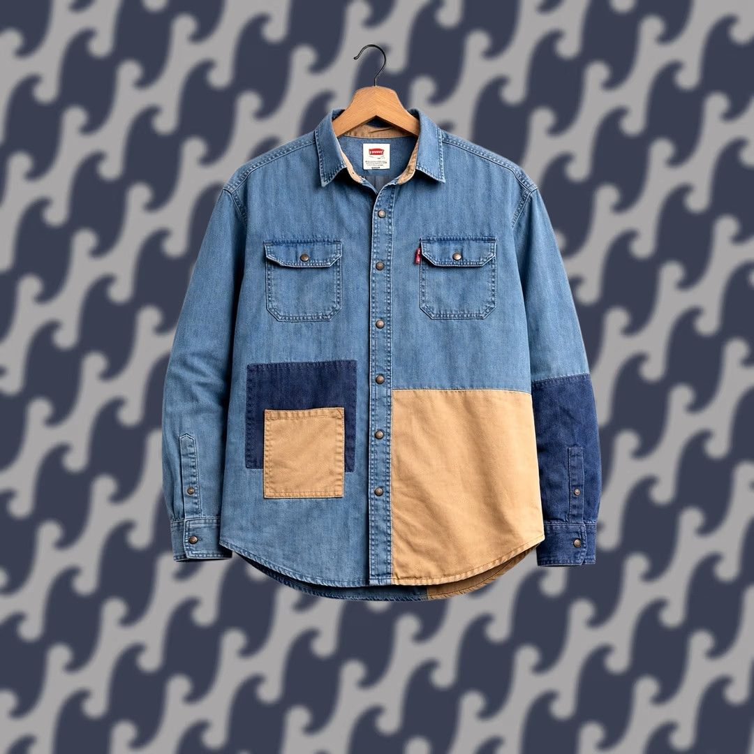 Levi's Levi’s Patchwork Chambray Shirt Mens L Colorblock Denim Button Up Workwear Size US L / EU 52-54 / 3 - 1 Thumbnail