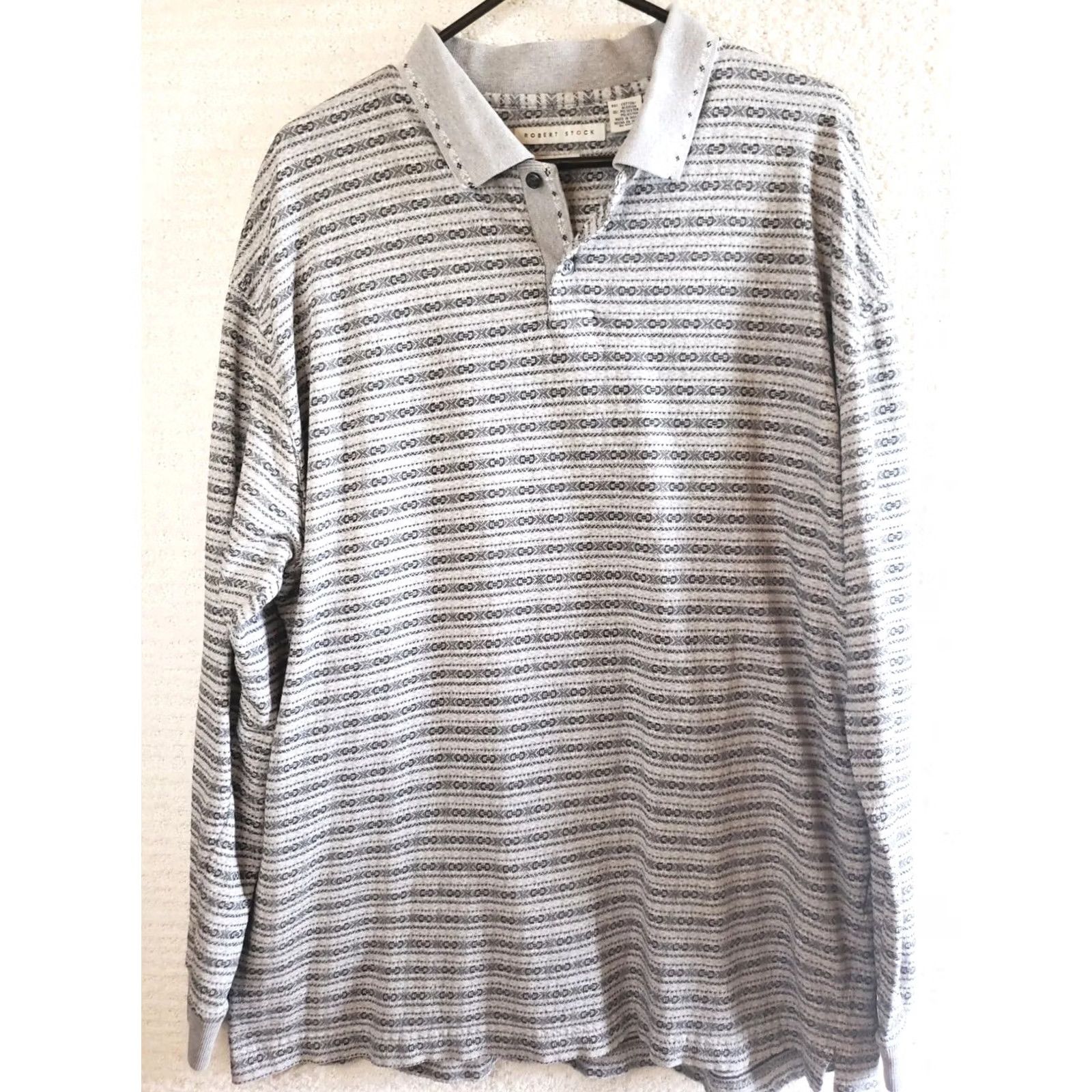 Vintage Robert Stock Men XL Golf Casual Shirt Long Sleeve Pullover Striped Geometric Pattern Size US XL / EU 56 / 4 - 2 Thumbnail