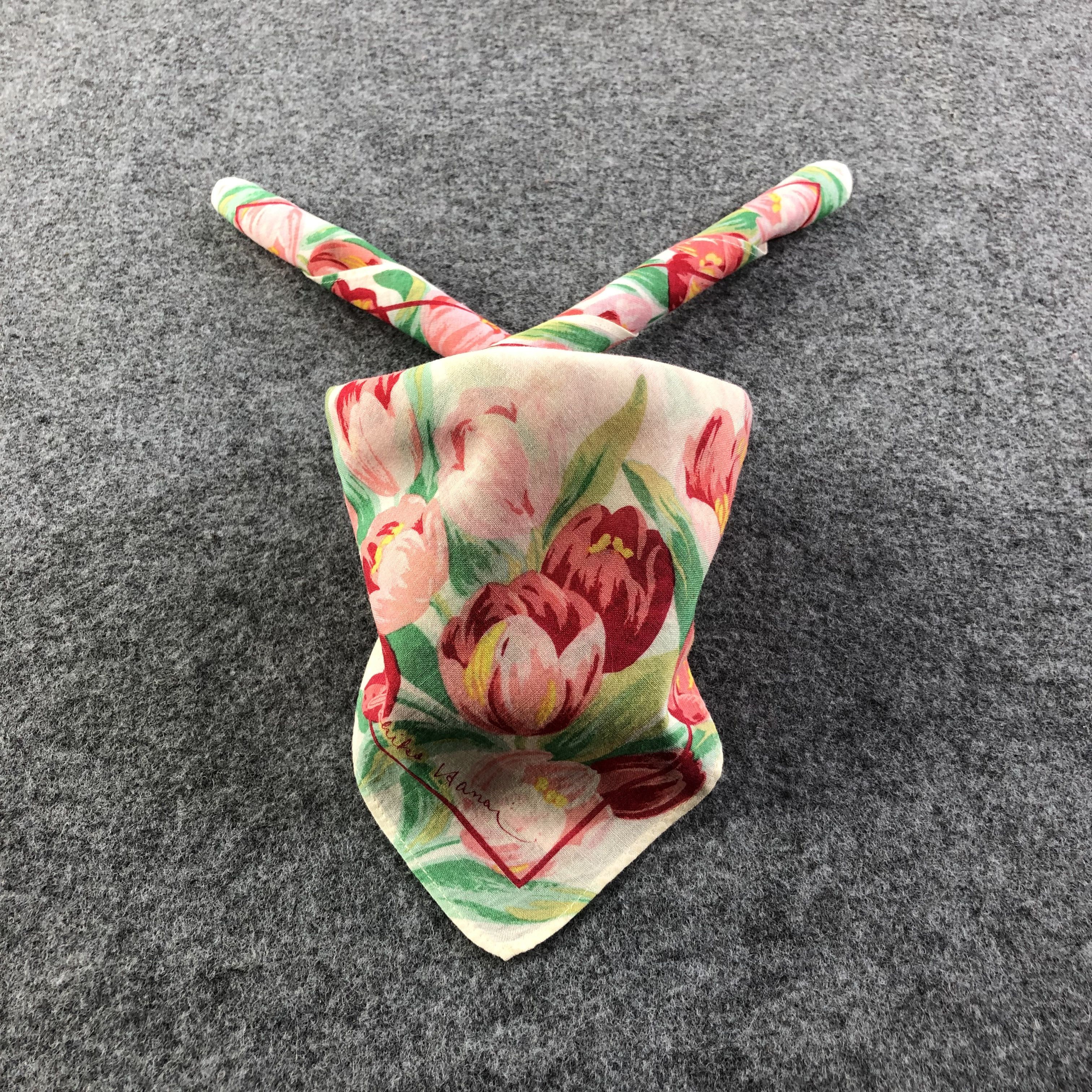 image of Vintage Yukiko Hanai Tulips Handkerchief Neckerchief Bandana H2257, Men's