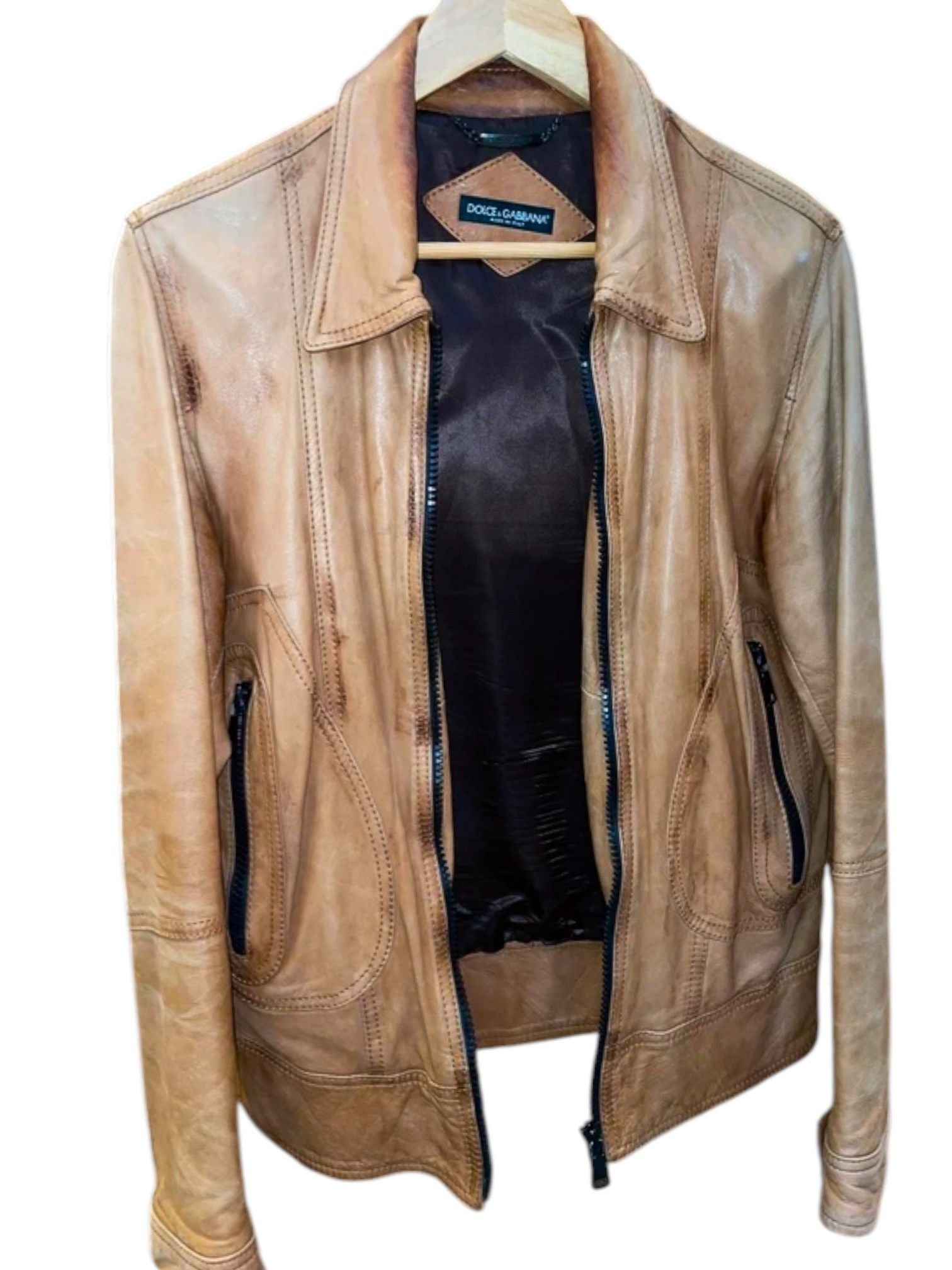 Dolce & Gabbana Dolce & Gabbana Tan Lambskin Leather Jacket, Made in Italy Size US M / EU 48-50 / 2 - 1 Thumbnail