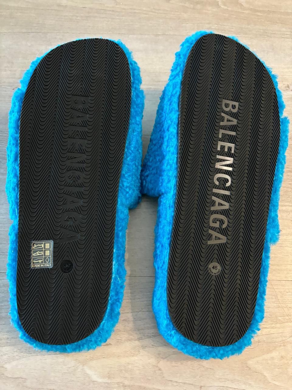Balenciaga Furry Faux Fur Slide Sandals in Blue Size US 13 / EU 46 - 4 Thumbnail