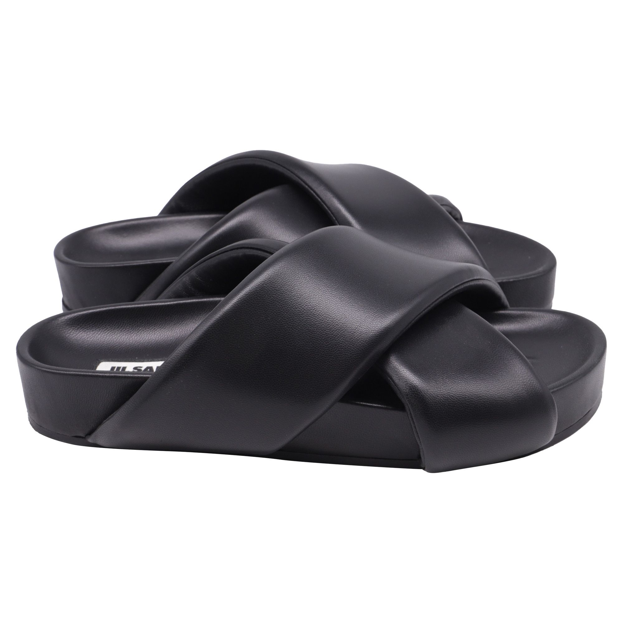 Jil Sander Jil Sander Padded Cross Strap Slide Sandals in Black Leathe Size US 12 / IT 42 - 1 Thumbnail