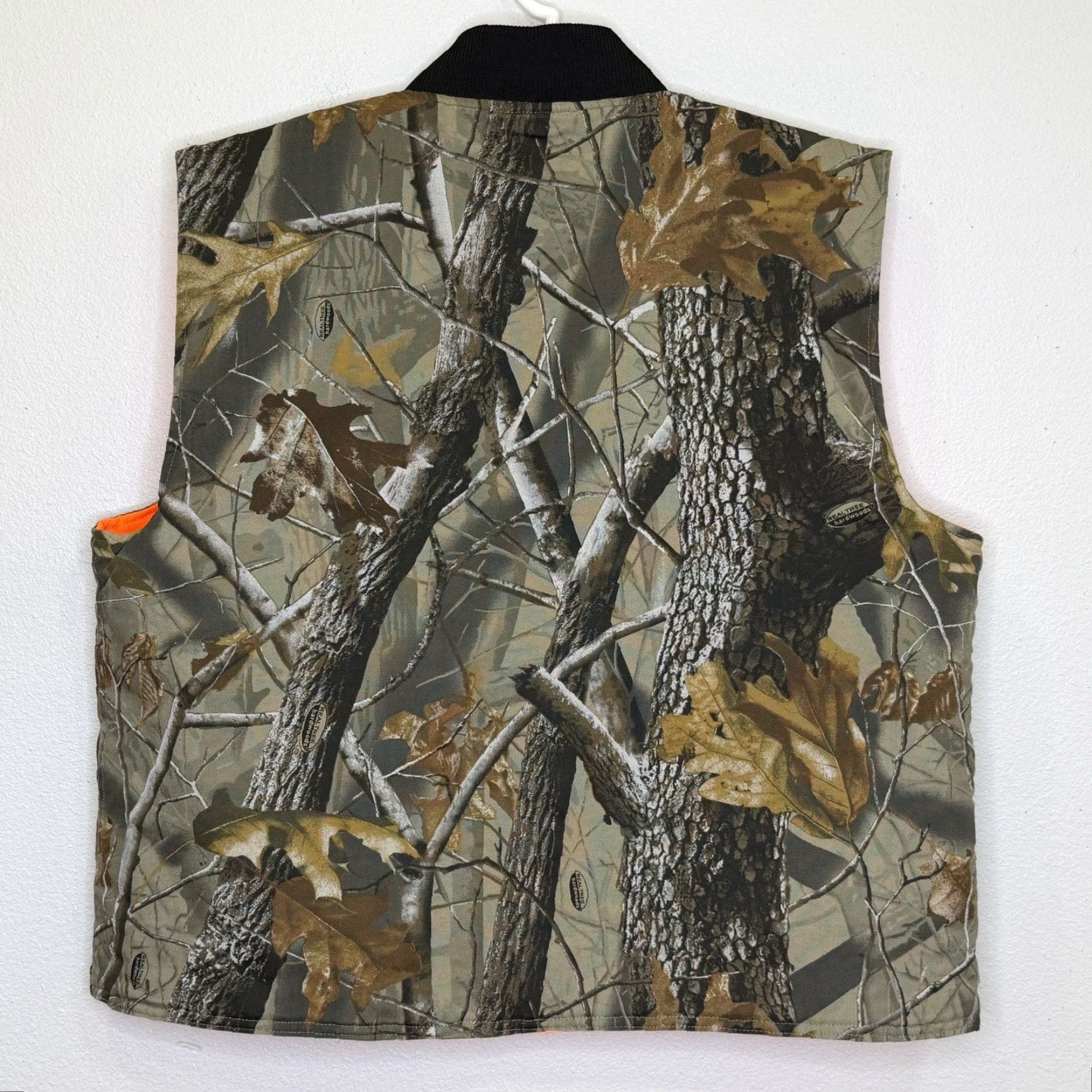 Vintage Bob Allen Vest Mens Large Realtree Hardwood Camo Blaze Orange Reversible Hunting Size 42R - 7 Thumbnail