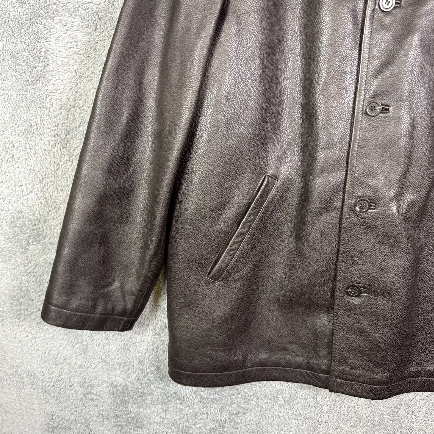J.Crew VINTAGE J. Crew Leather Jacket Overcoat Mens L Chore Barn Coat Wool Lined Dark Brown Size US L / EU 52-54 / 3 - 3 Thumbnail