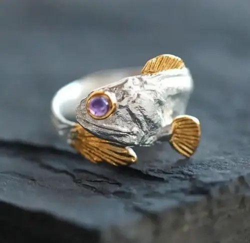 Japanese Brand × Vintage Open Adjustable 🐟 Lucky Purple Eye Fish Ring Size ONE SIZE - 3 Thumbnail