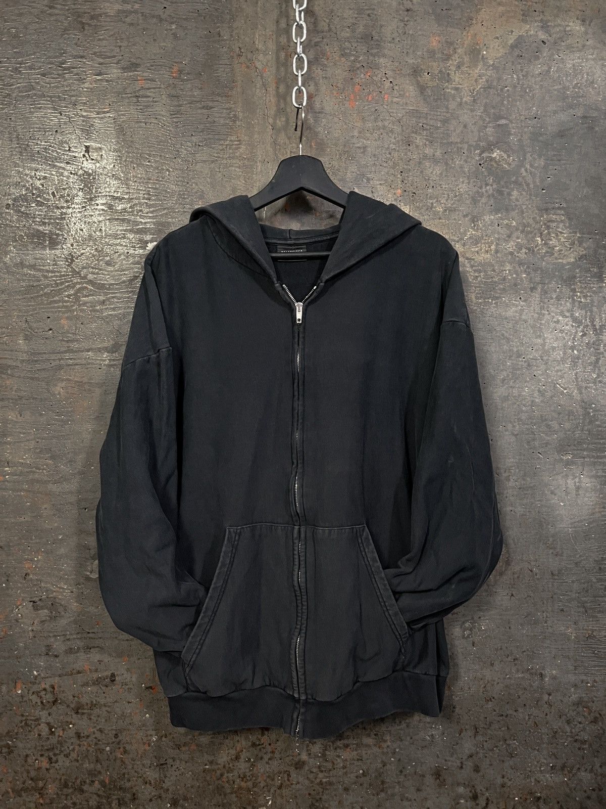 image of Balenciaga Sporty B Washed Zip Up Hoodie in Black, Men's (Size XL)