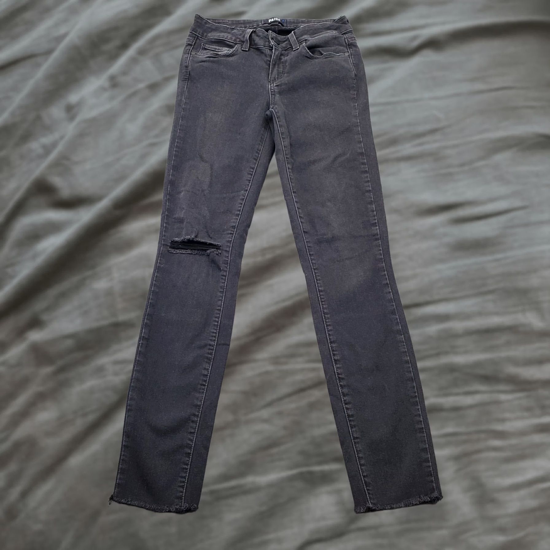 Paige Paige Verdugo Ankle Jeans Womens 24 Black Stretch Distressed Streetwear Raw Hem Jeans Size 42" / US 20 - 1 Thumbnail