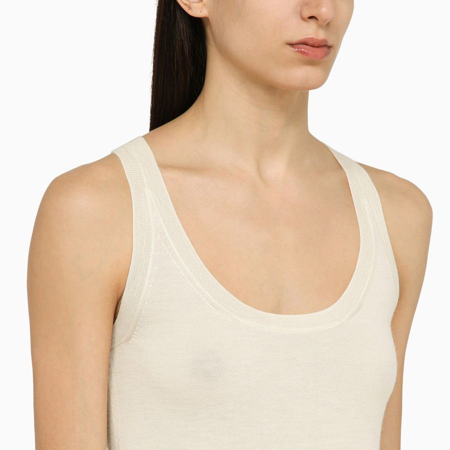 Max Mara o1d2blof0824 Tank Top in Off White Size M / US 6-8 / IT 42-44 - 4 Thumbnail