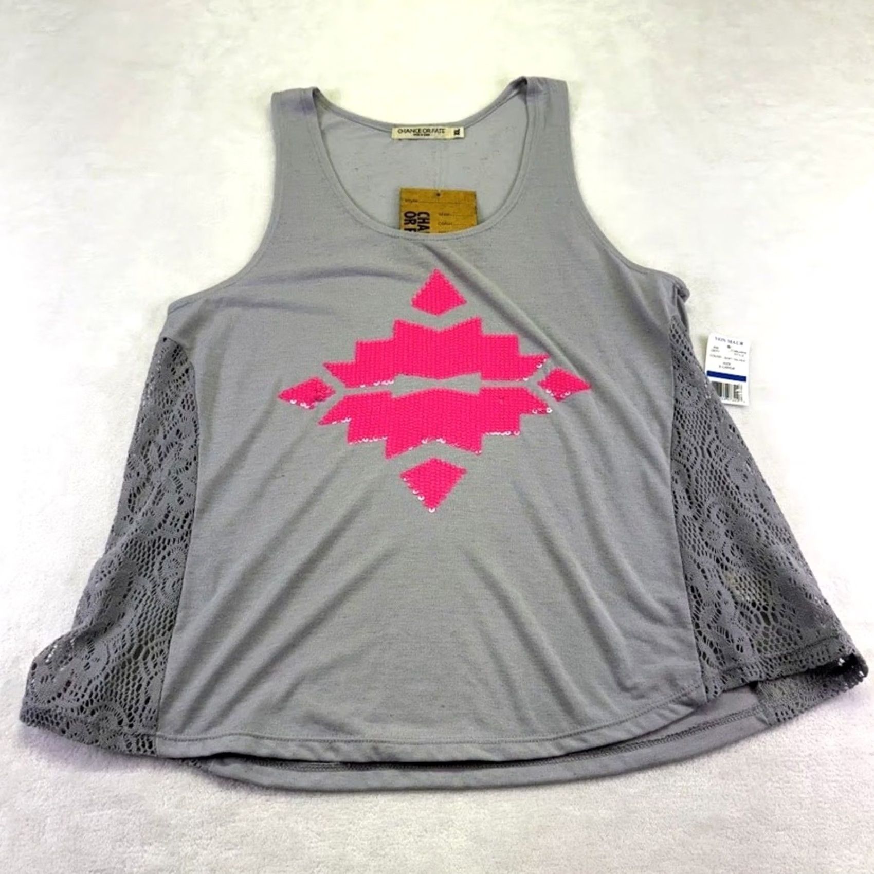 B Sides Chance or Fate Gray Festival Tank Top Lace Sides Pink Aztec Graphic XL Size XL / US 12-14 / IT 48-50 - 3 Thumbnail