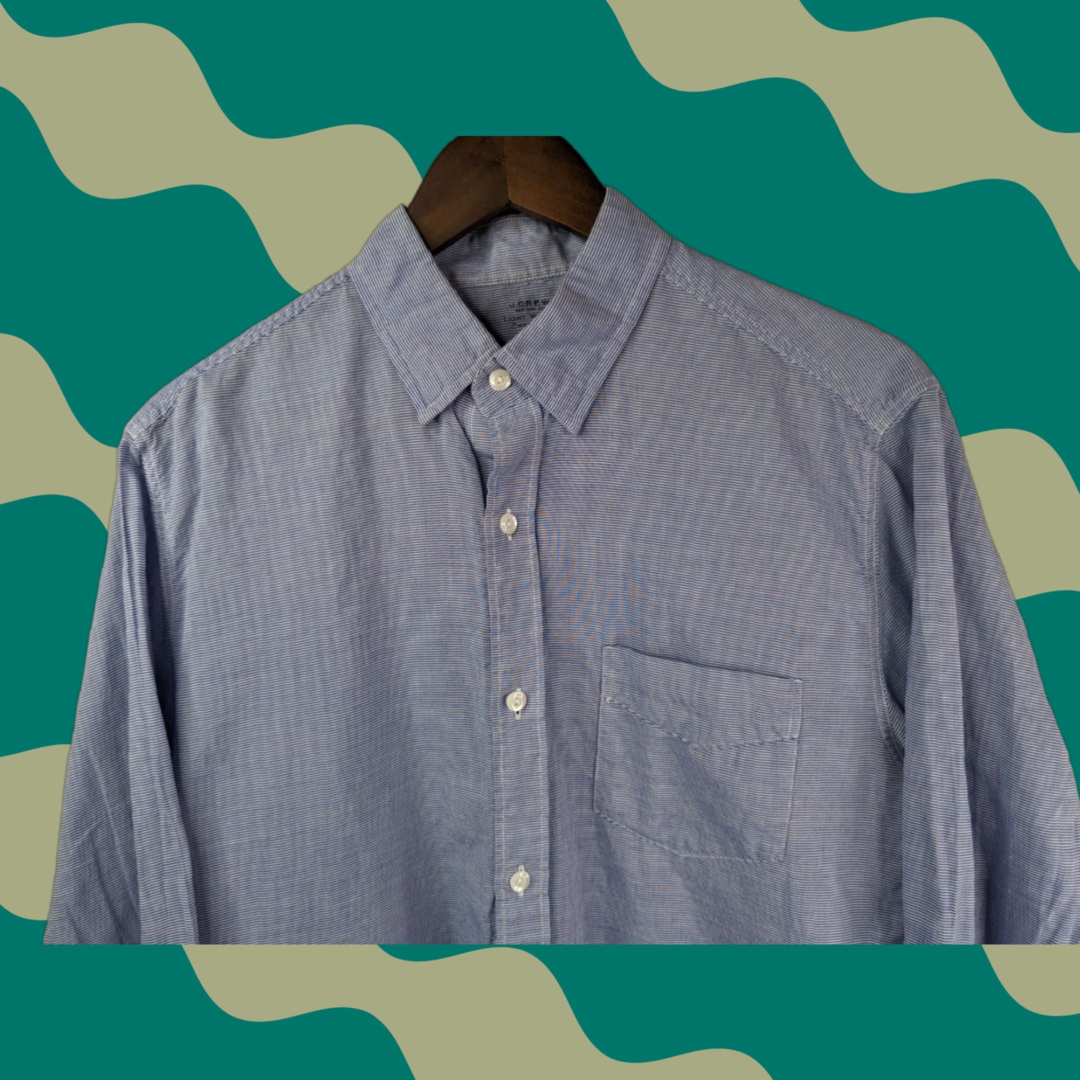 J.Crew J Crew Button-Up Chambray Shirt Blue Stripe Men's Medium Lightweight Casual Preppy Classic School Button-Down, Regular Fit, Long Sleeve, Cotton Size US M / EU 48-50 / 2 - 1 Thumbnail